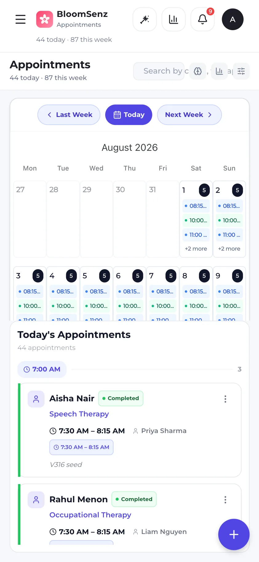 Appointment list and scheduling on mobile